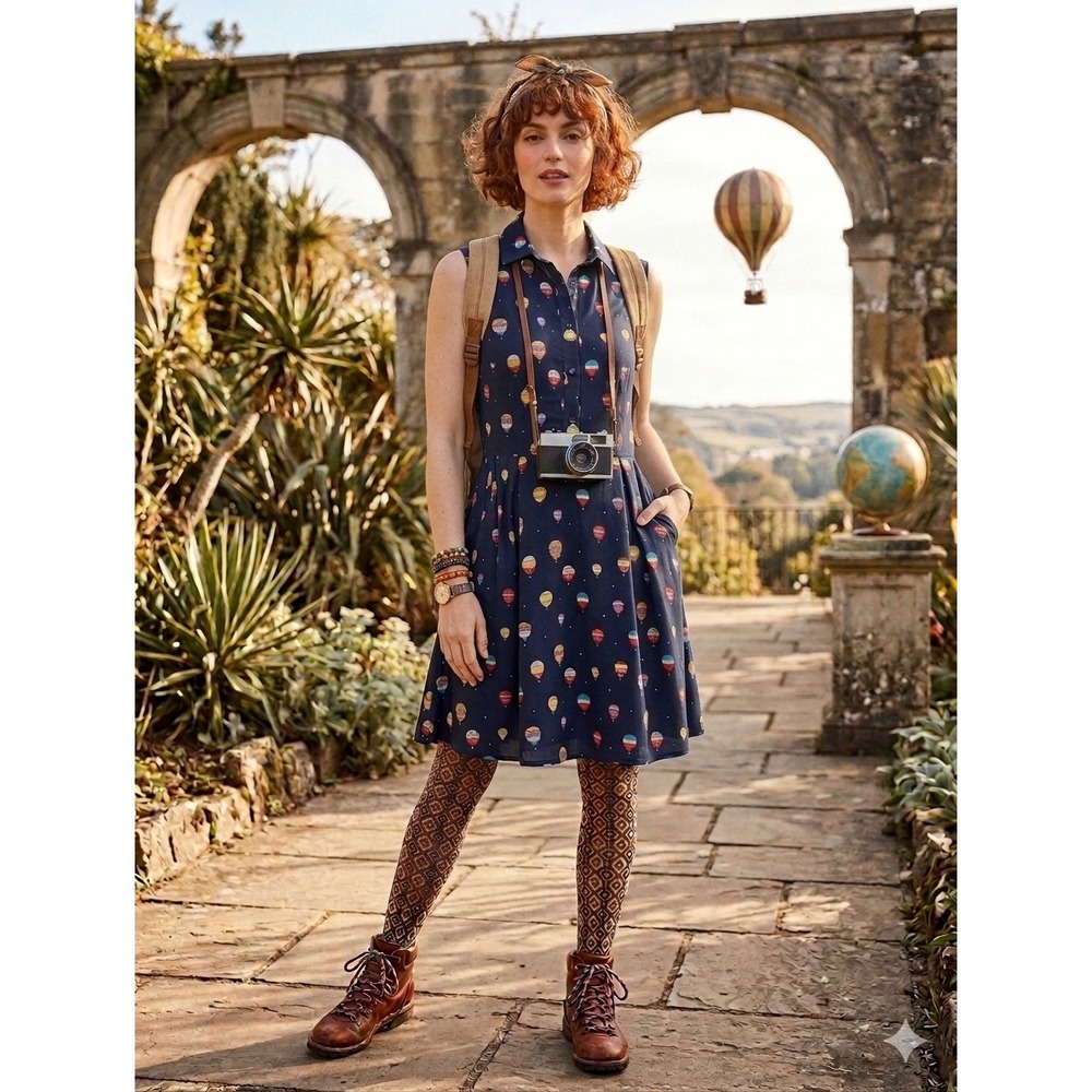 La Soul mod retro S 4 ballon print fun twee nostalgic adventure dress fit Flare